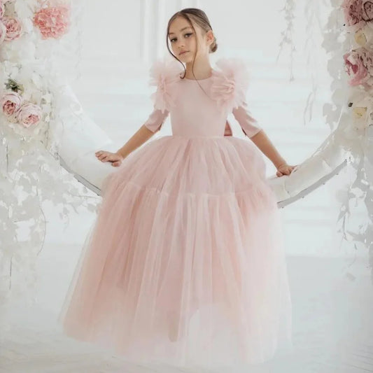 Princess Pink Flower Girl Dress