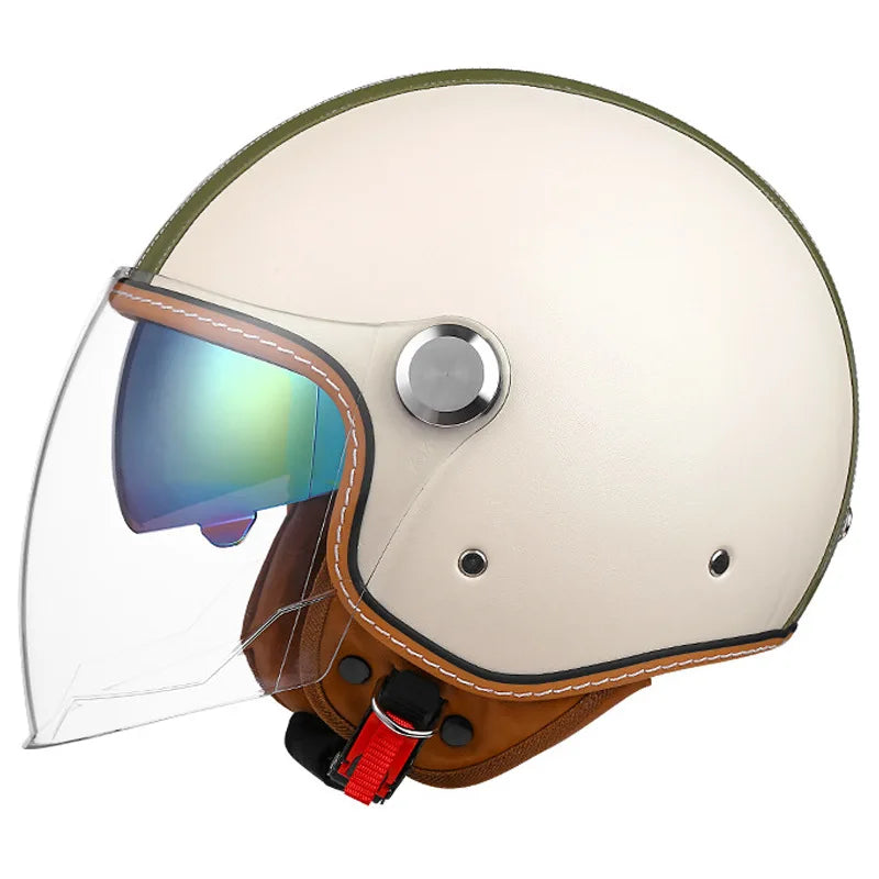 Brown Leather-Look 3/4 Jet Helmet