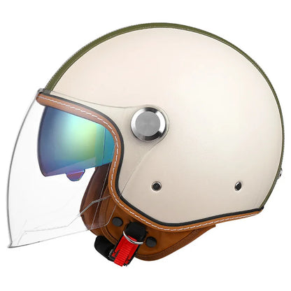 Brown Leather-Look 3/4 Jet Helmet