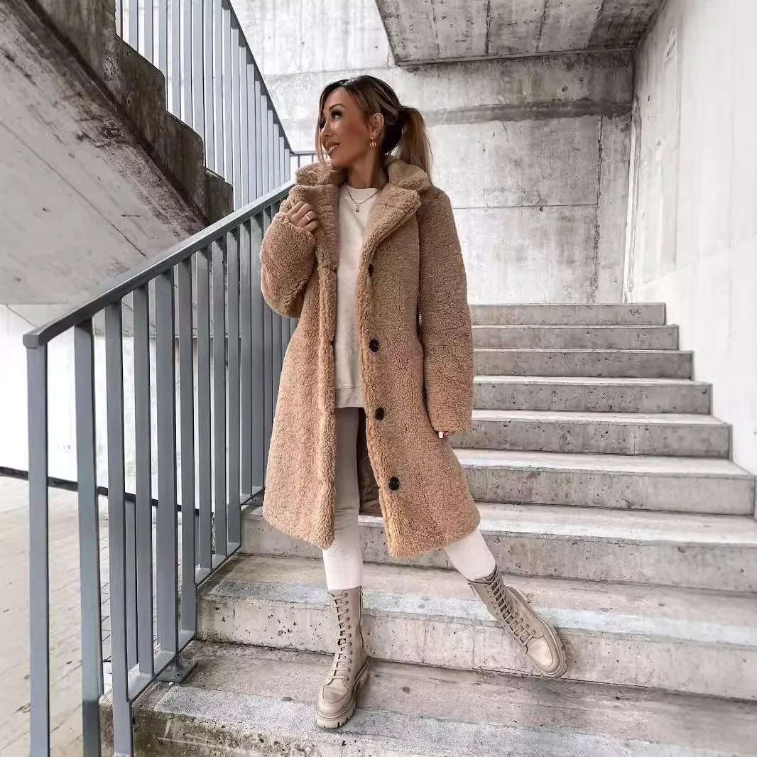 Furry Lapel Long Coat
