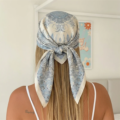 Floral Print Square Silk Scarf