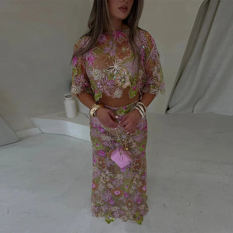 Embroidered Skirt Set