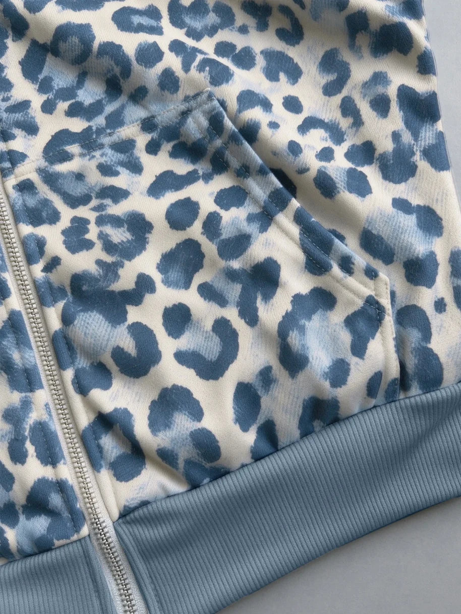 Grey Leopard Zip Hoodie