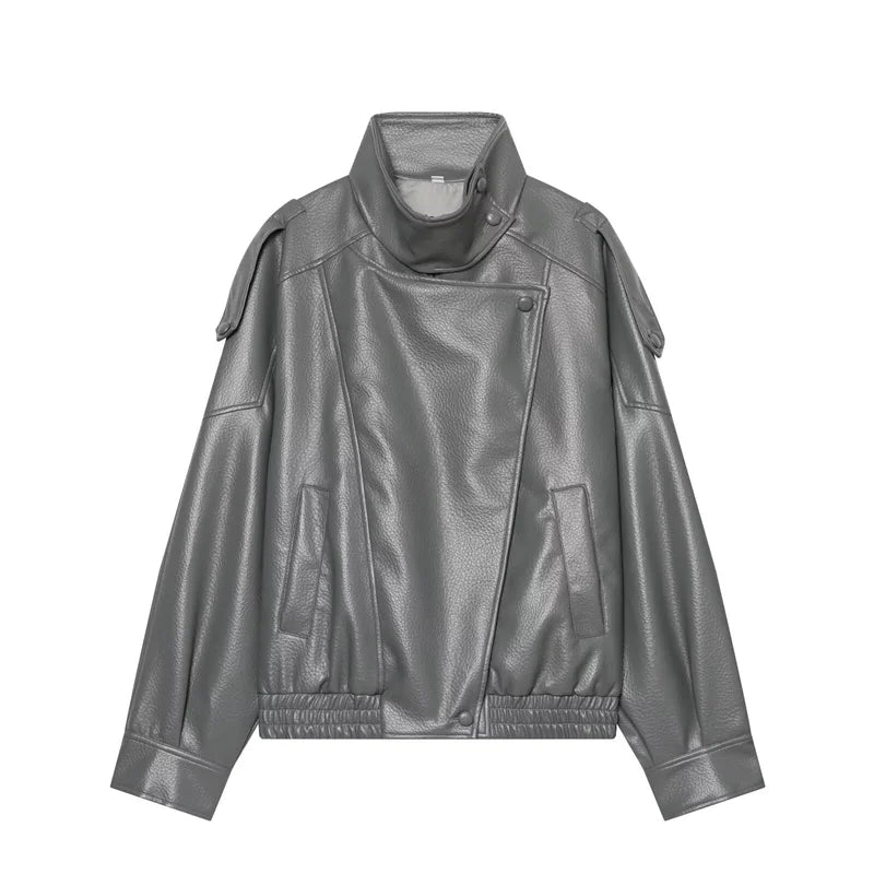Pebble Faux Leather Moto Jacket