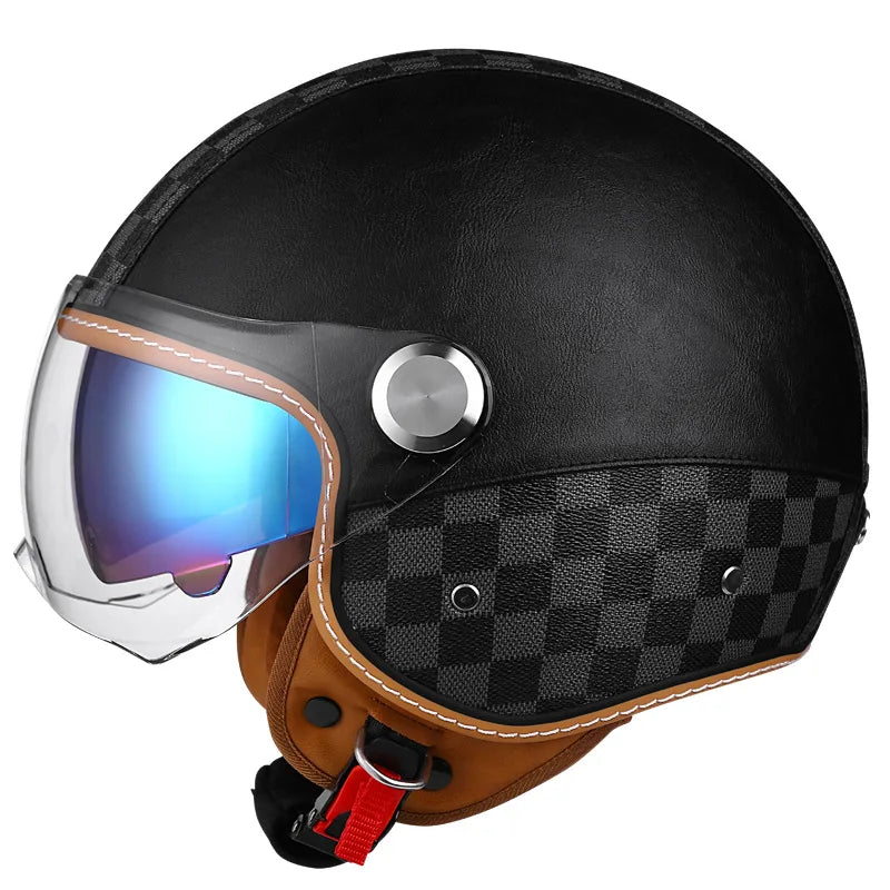 Brown Leather-Look 3/4 Jet Helmet