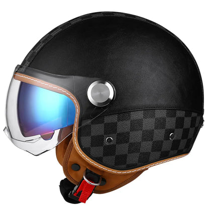 Brown Leather-Look 3/4 Jet Helmet