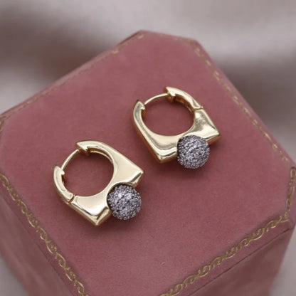 Two-Tone Zircon Ball Hoop Earrings