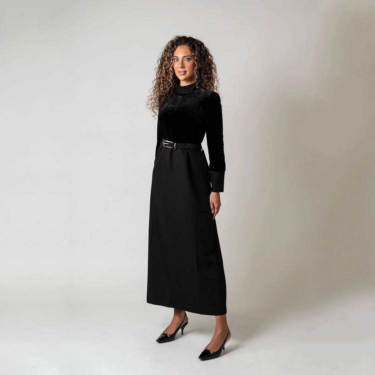 Velvet Patchwork Turtleneck Maxi Dress
