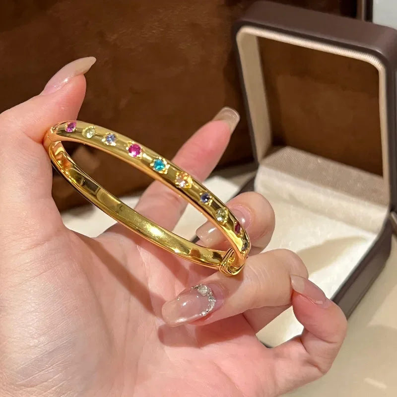 Geometric Zircon Gold Bangle