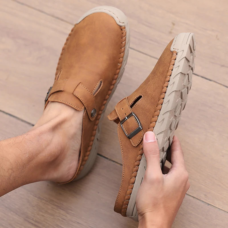 Backless Leather Mule Loafers