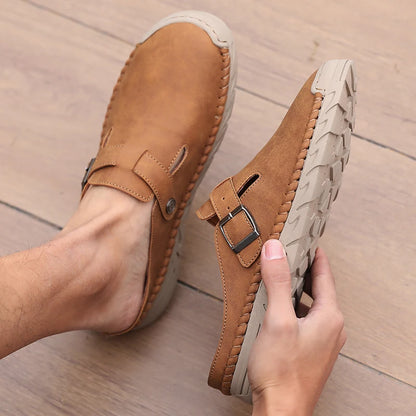 Backless Leather Mule Loafers