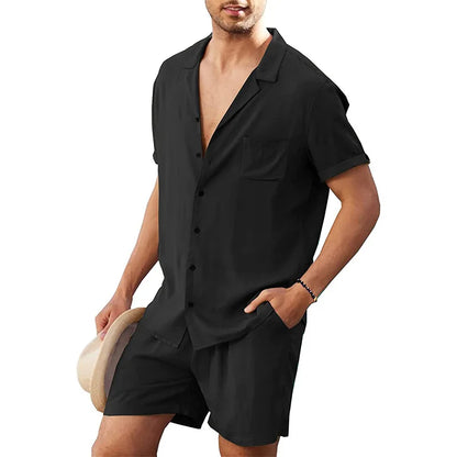 Cotton Linen Short Sleeve Shirt Set