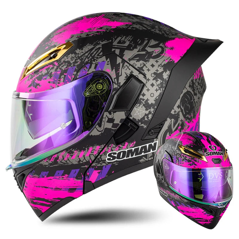 Soman Double-Visor Flip-Up Helmet