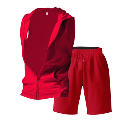 Sleeveless Zipper Hoodie Shorts Set