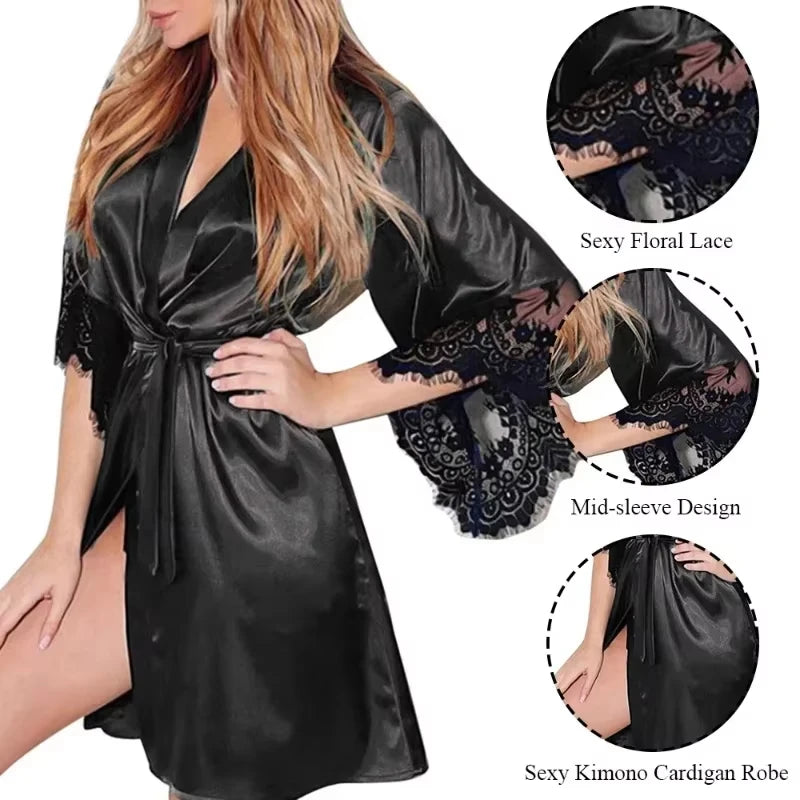 Satin Lace Mini Robe