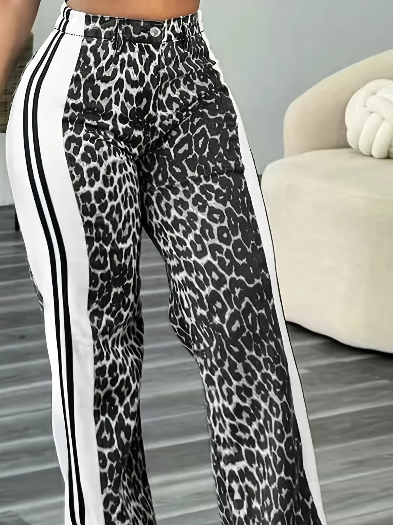 Leopard Color-Block Long Pants