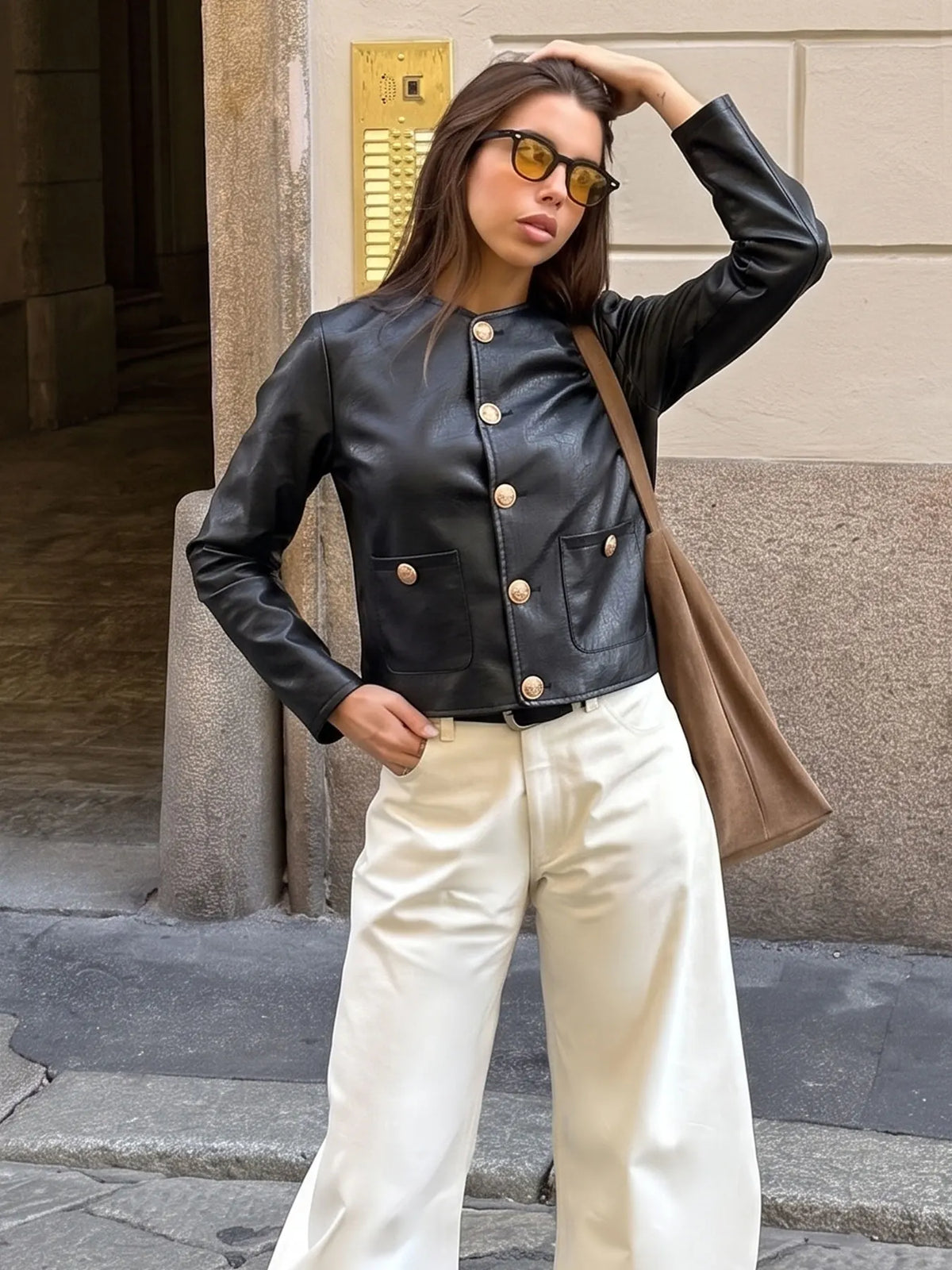 Single-Breasted Faux Leather Jacket
