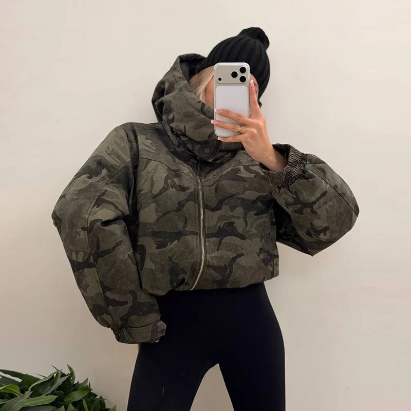 Camouflage Print Hooded Zip Jacket