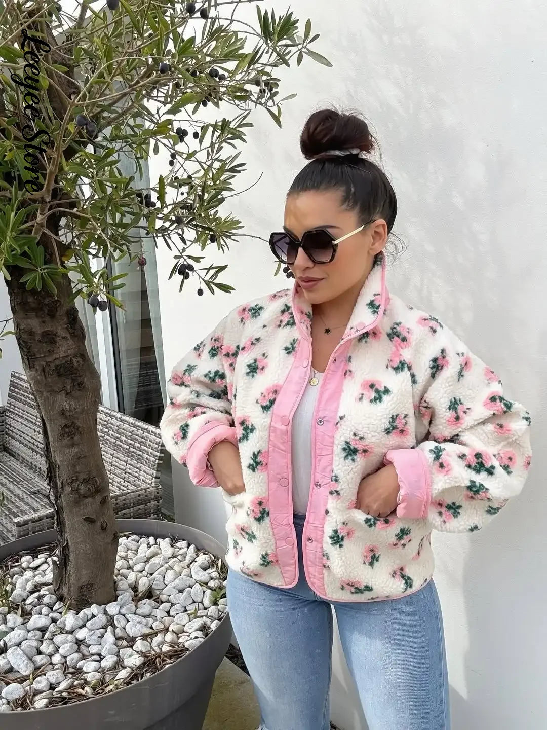 Reversible Floral Sherpa Jacket
