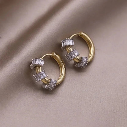 Two-Tone Zircon Ball Hoop Earrings