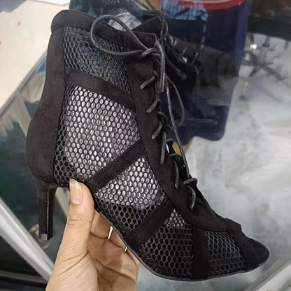 Black Lace-Up Cross-Strap Sandals