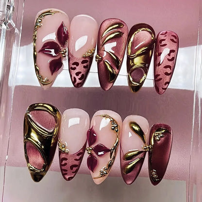3D Flower Almond Press-On Nails