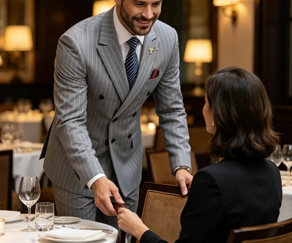 Pinstripe Double Breasted Peak Suit