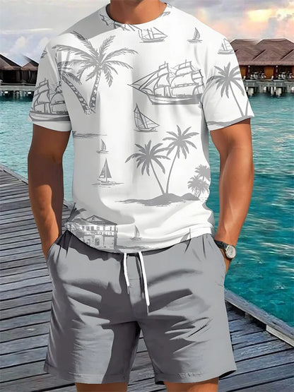 Hawaiian Print T-Shirt Shorts Set