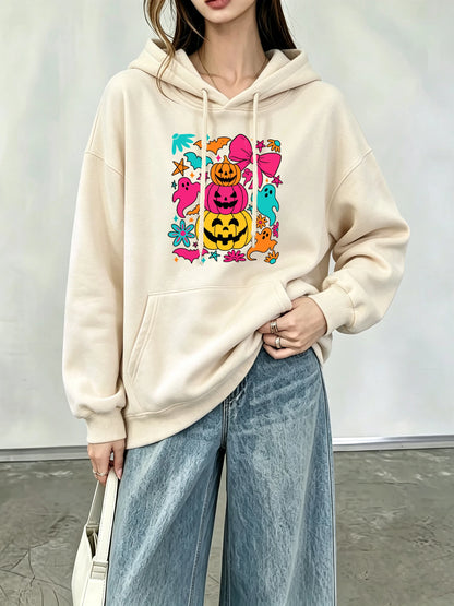 Pumpkin Bow Print Fleece Hoodie