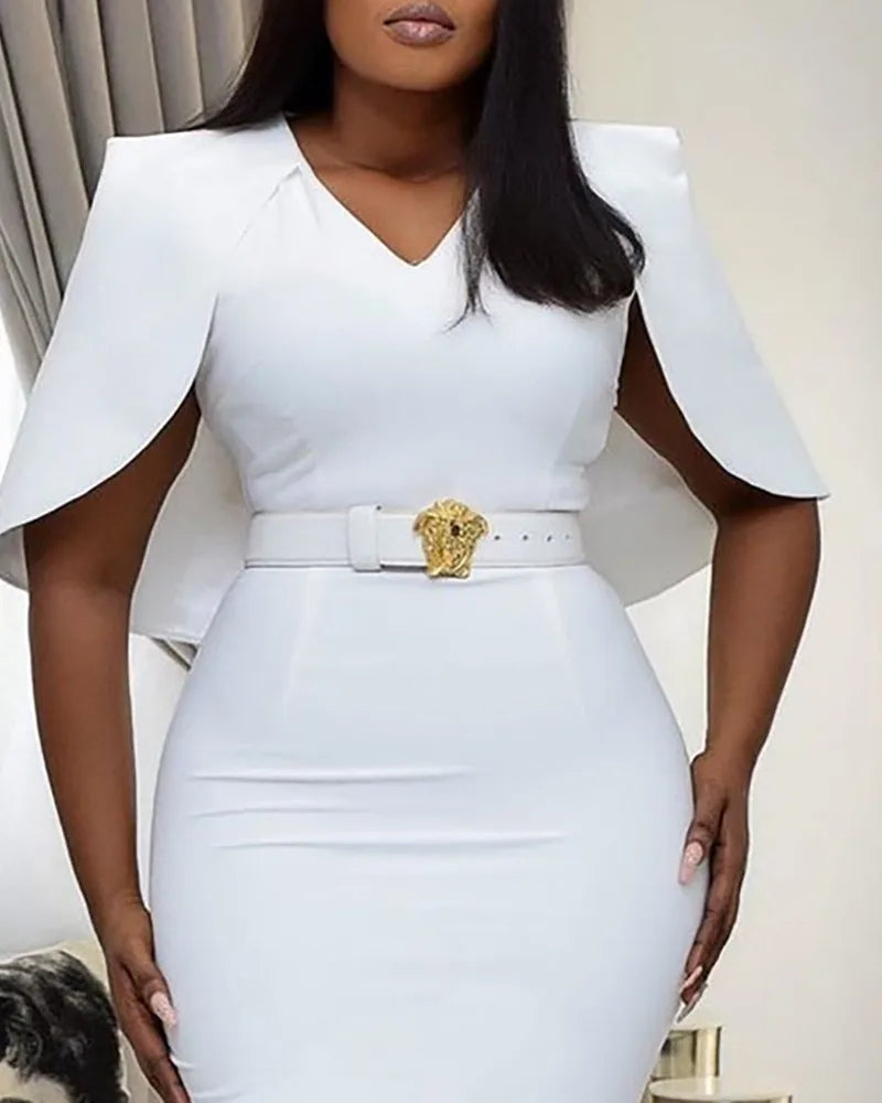 Elegant White Cape Dress