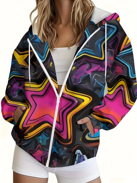 3D Graffiti Print Zip Hoodie