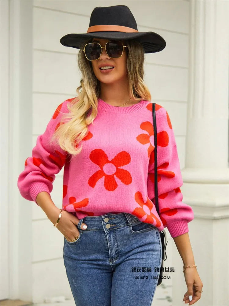 Flower Print Pullover Sweater