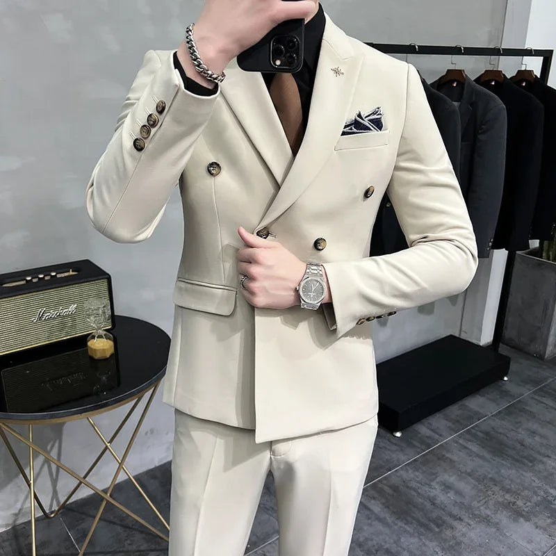 Jacket Pants Solid Color Suit
