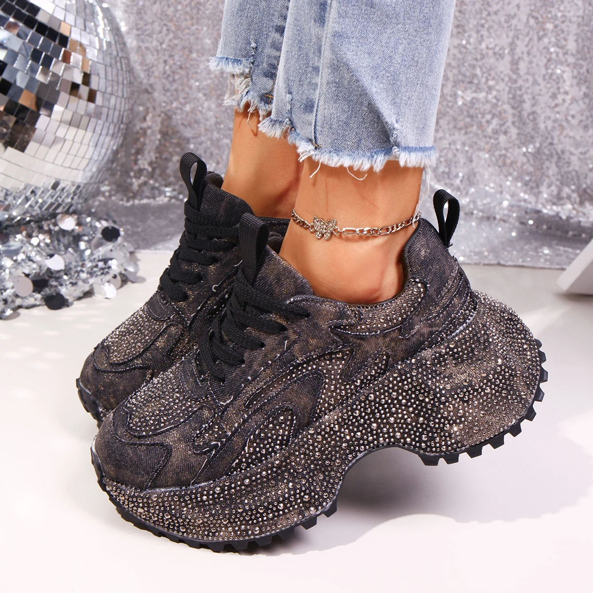 Crystal Lace-Up Sneakers