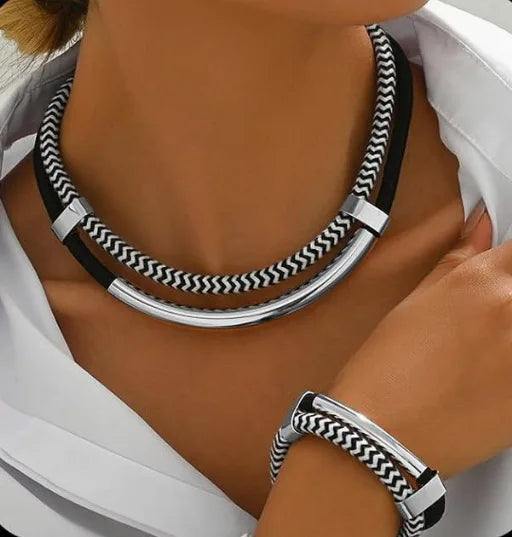 Double Line Necklace Bracelet Set