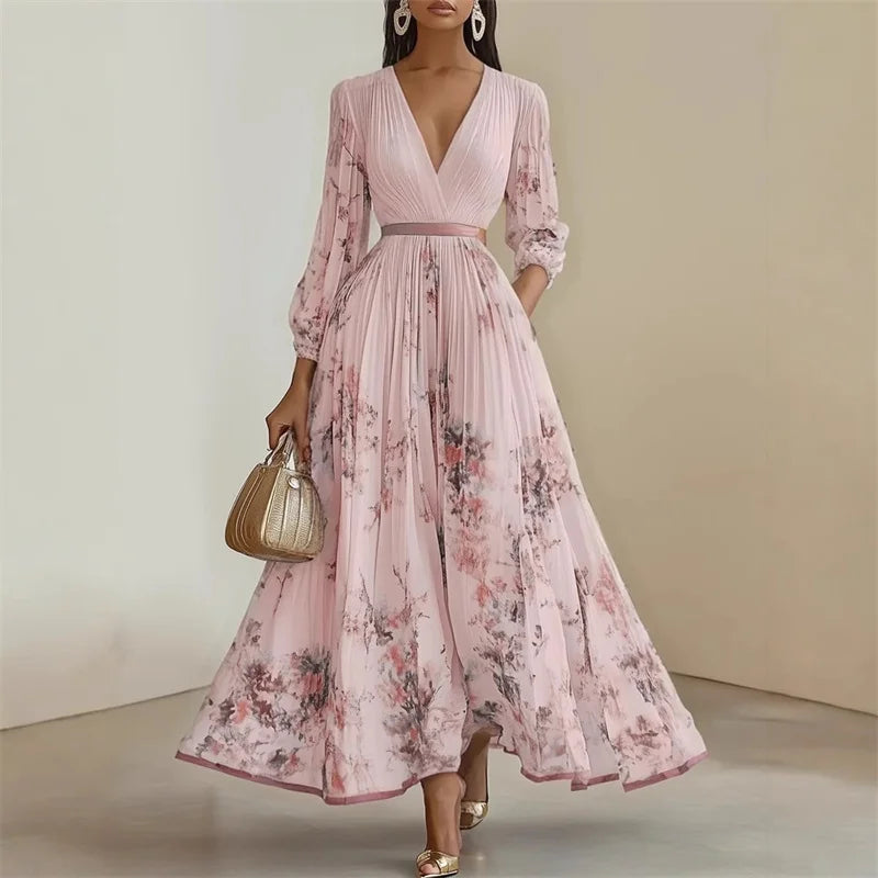 Printed V-Neck Swing A-Line Dress