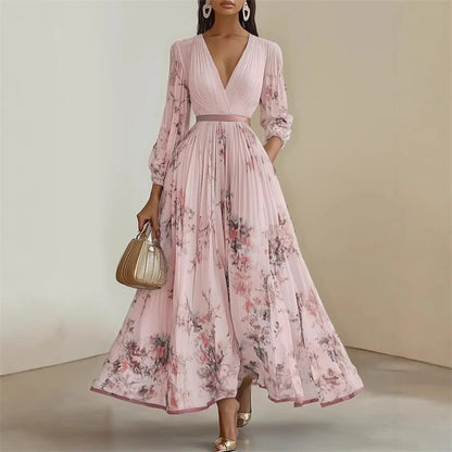 Printed V-Neck Swing A-Line Dress
