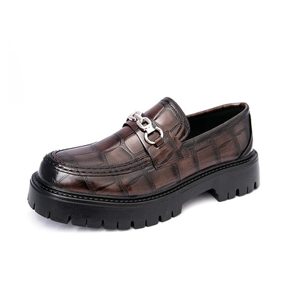 Glossy Metal Thick-Sole Loafers