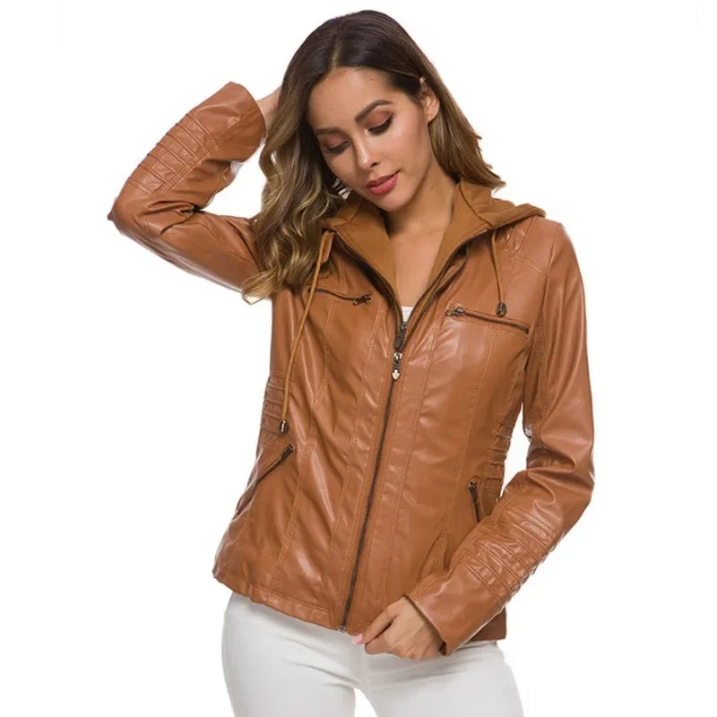 Hooded Faux Leather Moto Jacket