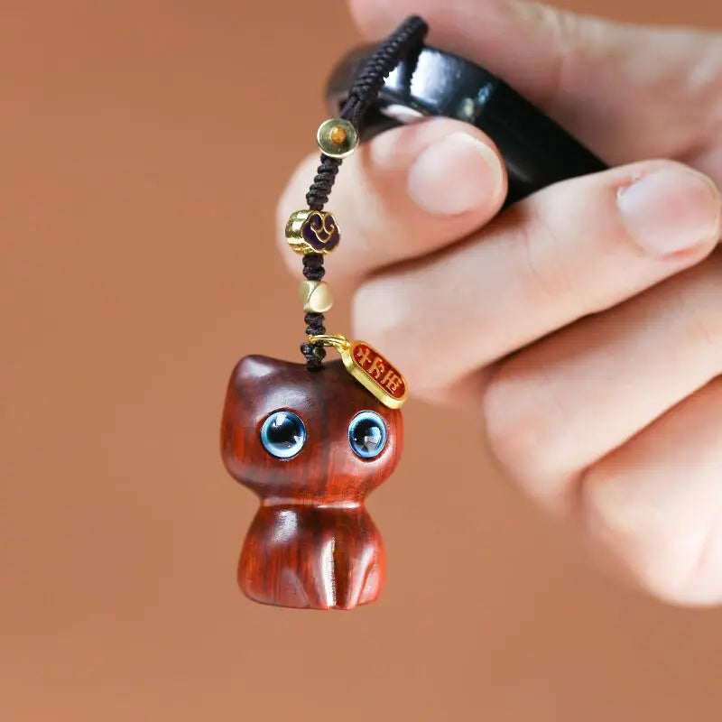 Sandalwood Wooden Cat Keychain Anime