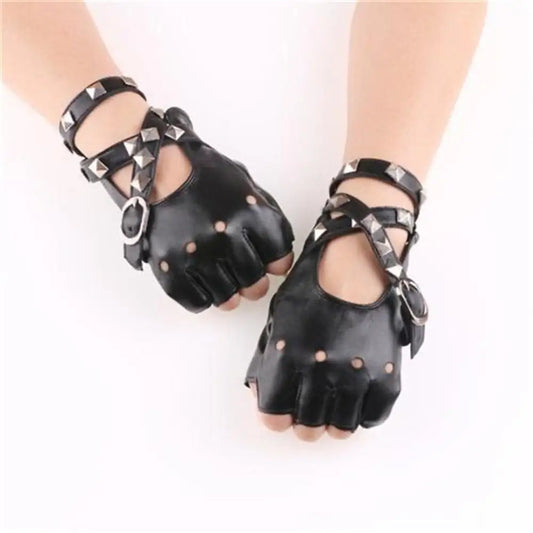 Rivet Punk Fingerless Motorcycle Gloves
