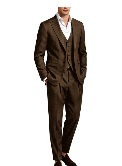 Pinstripe Notched Lapel Slim Suit