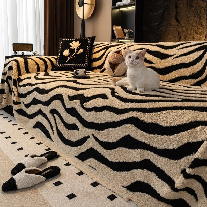 Zebra Fleece Sofa Cover