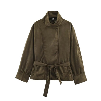 Belted Faux Suede Jacket