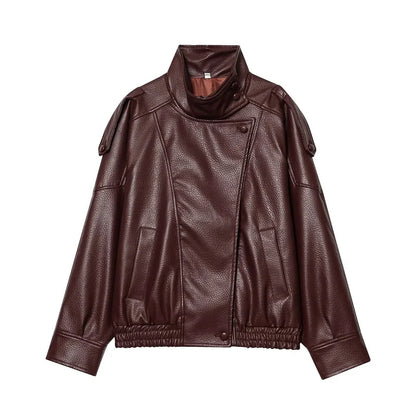 Oversized Faux Leather Bomber Jacket