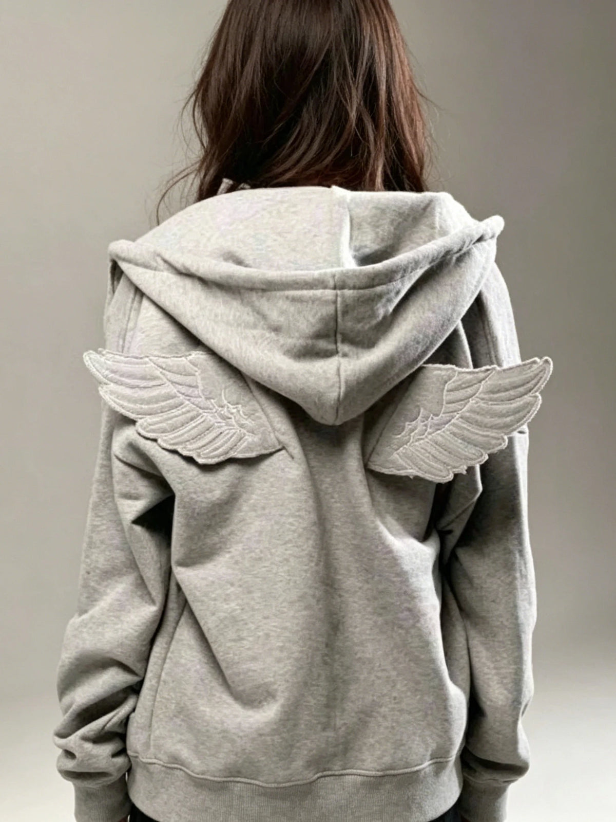Angel Wing Embroidered Zip Hoodie