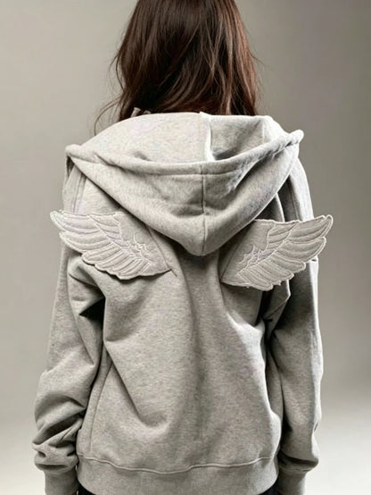 Angel Wing Embroidered Zip Hoodie