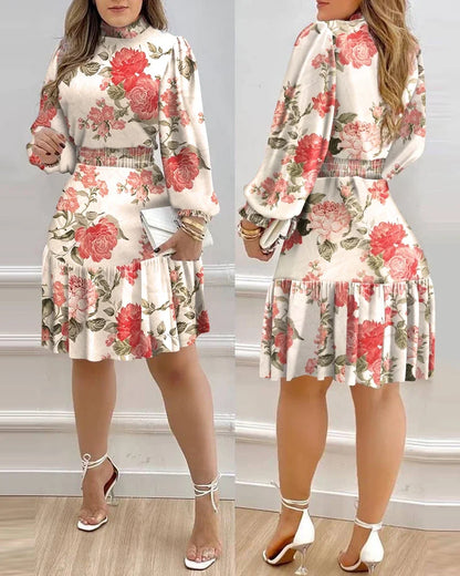 Autumn Floral Ruffle Dress