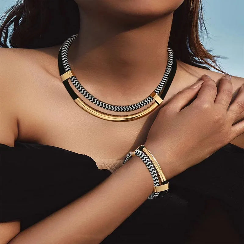Double Line Necklace Bracelet Set