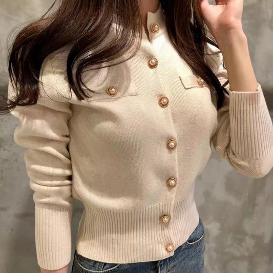 Short Single-Breasted Knit Cardigan